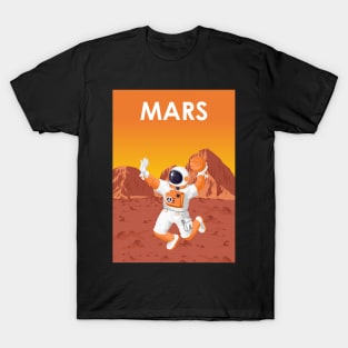 Mars Astronaut Playing Basketball Vintage Travel Poster T-Shirt